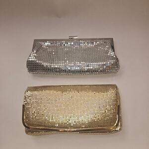 Lot of 2 Metallic Purses, Gold & Silver, Prom Clutch Evening Bag Optional Straps